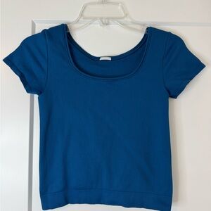 Athleta Ribbed Scoop Neck Short Sleeve Top - Teal Blue